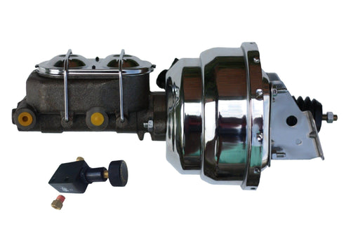 8 Inch LEED BRAKES Dual Power Booster, 1-1/8 Inch Bore Master With Chrome Lid and Adjustable Valve (Chrome)