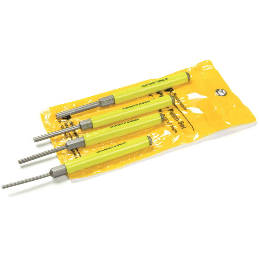 W752 Performance Tool 4-Piece Roll Pin Punch Set - Hardened Carbon Steel Construction with Storage Pouch - Sizes: 1/8-Inch, 5/32-Inch, 3/16-Inch, 1/4-Inch x 6-Inch