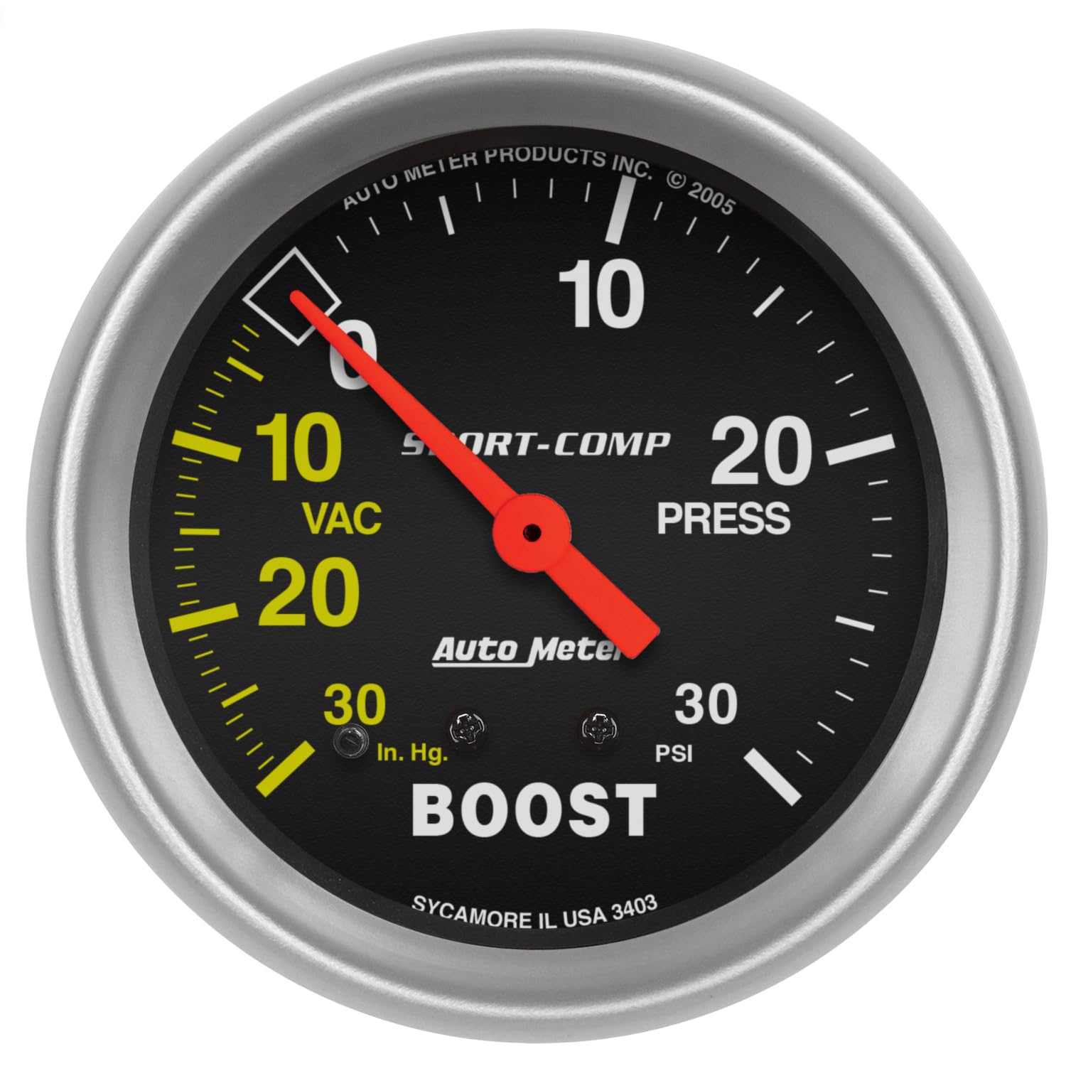 Auto Meter Sport-Comp 3403 Mechanical Boost/Vacuum Gauge 2.625 in.