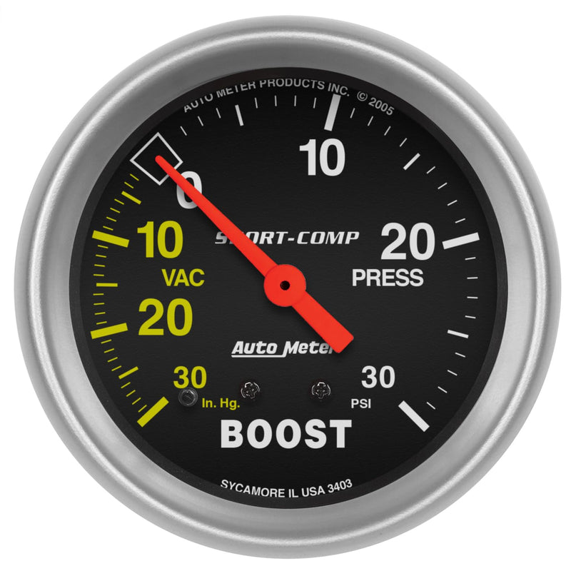 Auto Meter Sport-Comp 3403 Mechanical Boost/Vacuum Gauge 2.625 in.