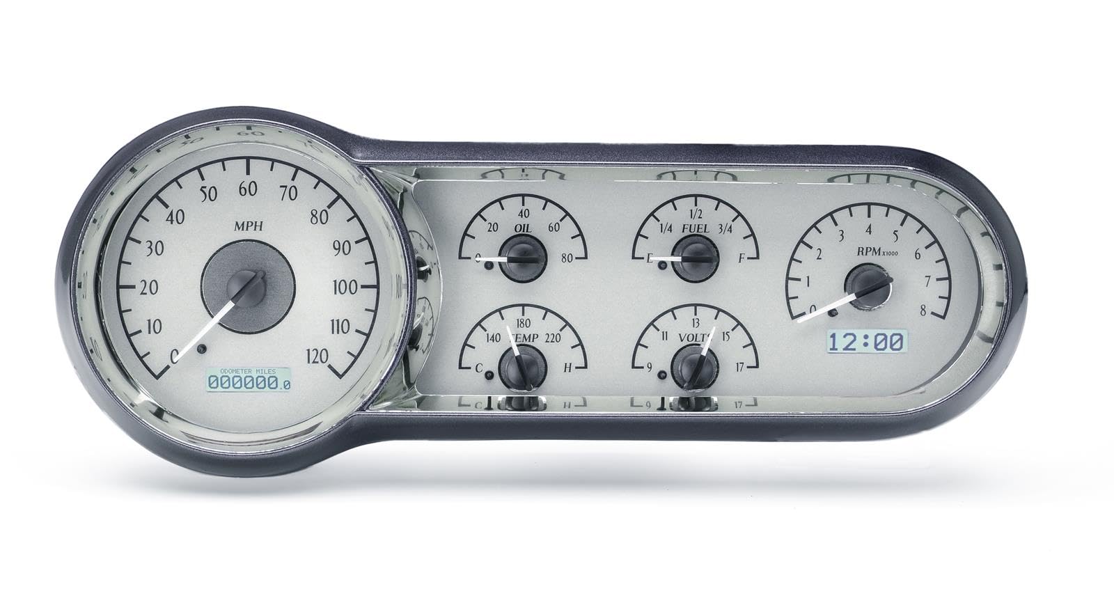Dakota Digital VHX-53C-S-W 53 54 Chevy Car Analog Dash Gauge System Silver Alloy White