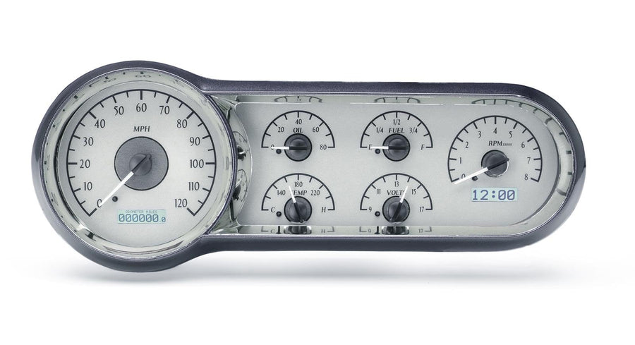 Dakota Digital VHX-53C-S-W 53 54 Chevy Car Analog Dash Gauge System Silver Alloy White