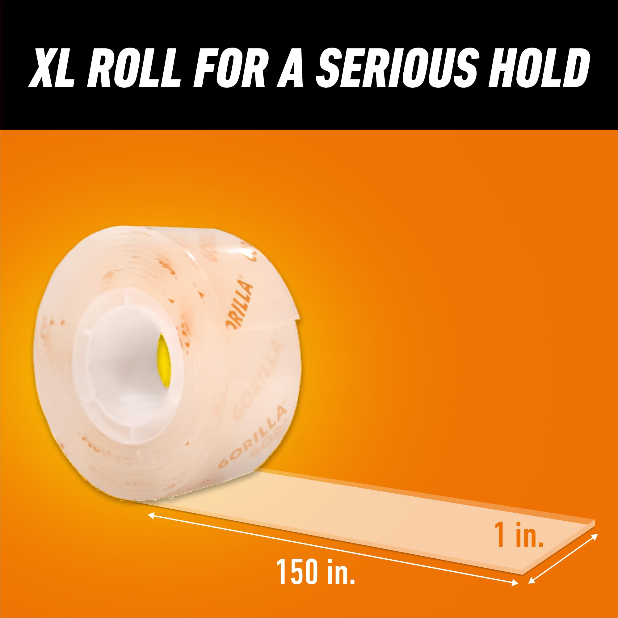 Gorilla Double Sided Tough & Clear Mounting Tape, Clear Tape, 1" x 150" (Pack of 1) - Weatherproof for Indoor or Outdoor