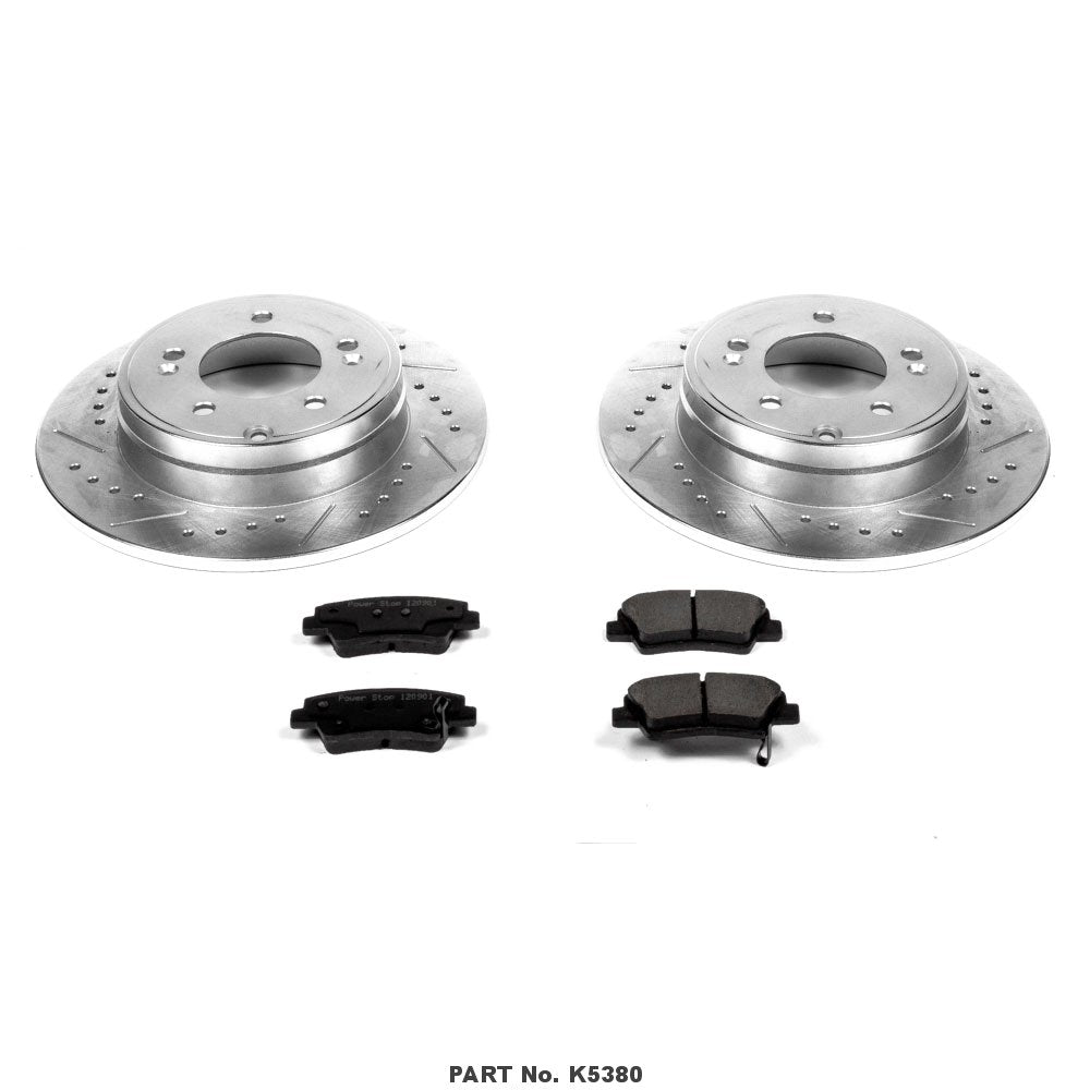 Rear Power Stop K5380 Z23 Carbon Fiber Brake Pads with Drilled & Slotted Brake Rotors Kit
