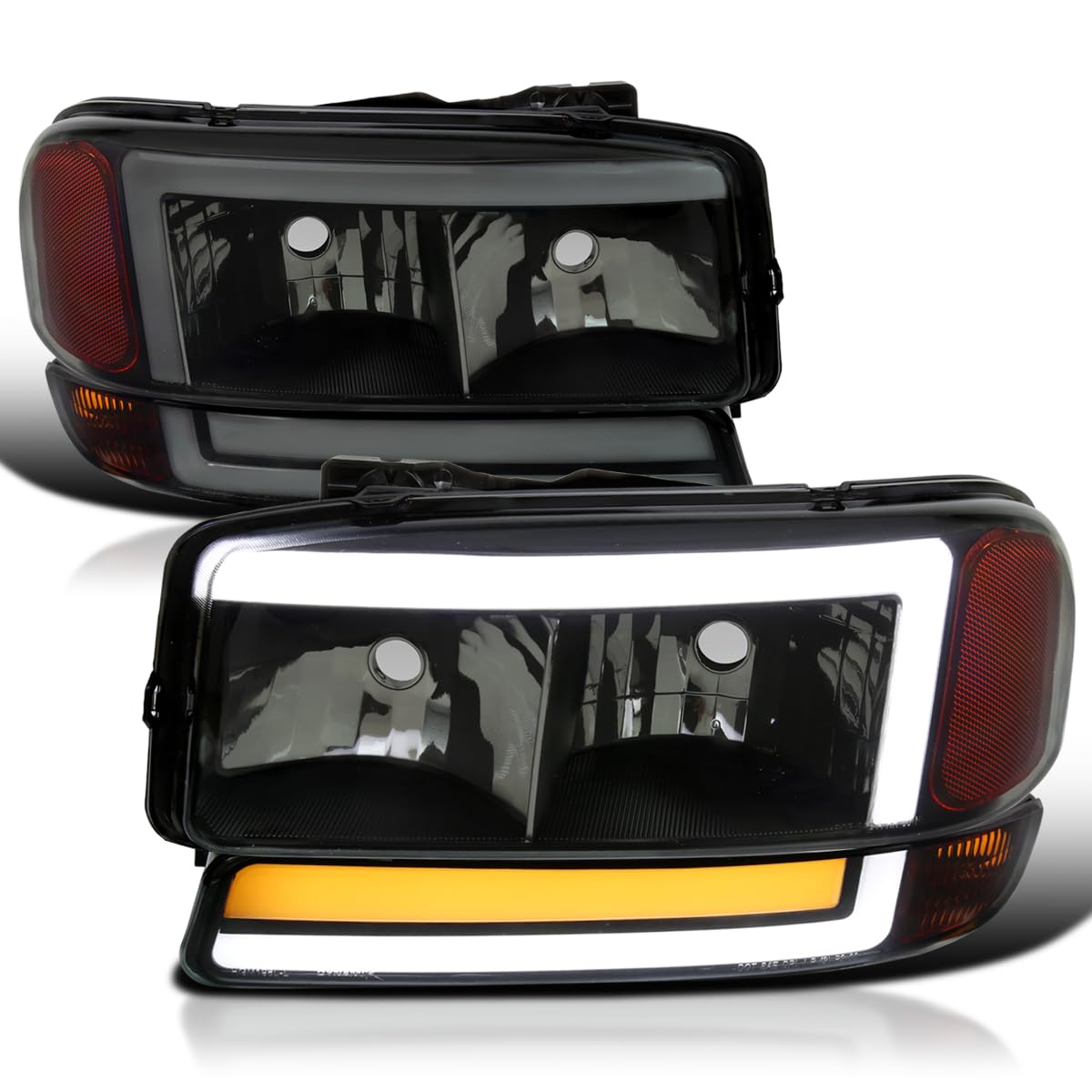Black Smoke LED Tube Headlights + Sequential Bumper Lights SPEC-D TUNING Compatible with 1999-2006 GMC Sierra 1500/2500/3500