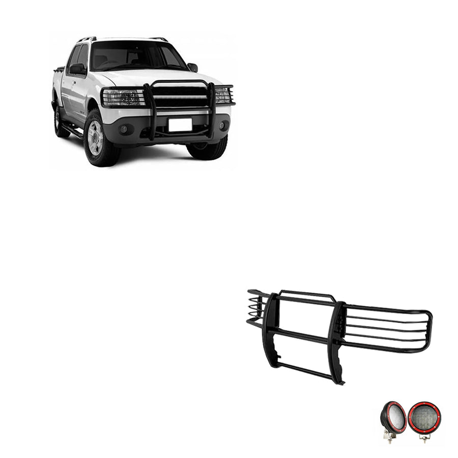 Bumper Guard Modular Black Black Horse Grille brush Come With Pair of 5.3"Led Lights with Red Trim Rings Compatible with 2001-2003 Ford Explorer Sport|2001-2005 Ford Explorer Sport Trac-17FJ24MA-PLFR