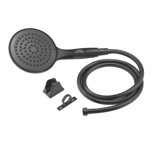 Dura Faucet Luxury 6” Rain Shower Wand & Hose Kit (DF-SA434K-MB) – Matte Black, RV Handheld Shower Head with Eco-Friendly On/Off Switch, 60” Stainless Steel Hose, Wall Bracket & Hardware