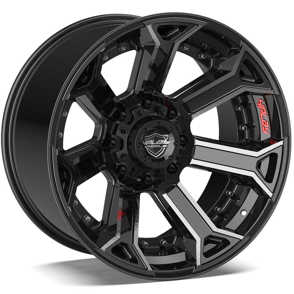 4PLAY Wheels 4P70-22120-8650-44BBT Painted Brushed Black Wheel (22 x 12. inches /8 x 165 mm, -44 mm Offset)
