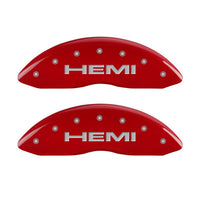 MGP Caliper Covers 'Hemi' Engraved Caliper Cover with Red Powder Coat Finish and Silver Characters, 42002SHEMRD (Set of 4)