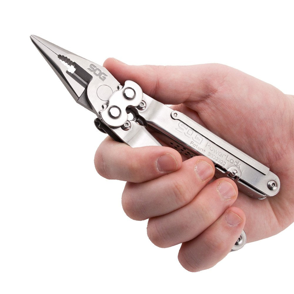Heavy Duty SOG Powerlock 18 Multitool Pliers with Ballistic Nylon Sheath (Satin)