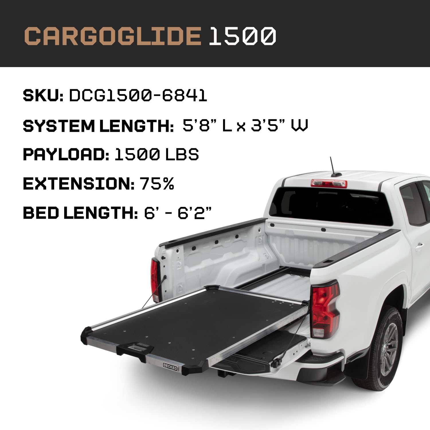 Truck Bed Slide CargoGlide – 1500 lb Capacity, 75% Extension – Heavy-Duty Pickup Cargo Slide for Easy Bed Access – Compatible with CargoGlide 1500/75% / 41" W / 68" L for Midsize - Long