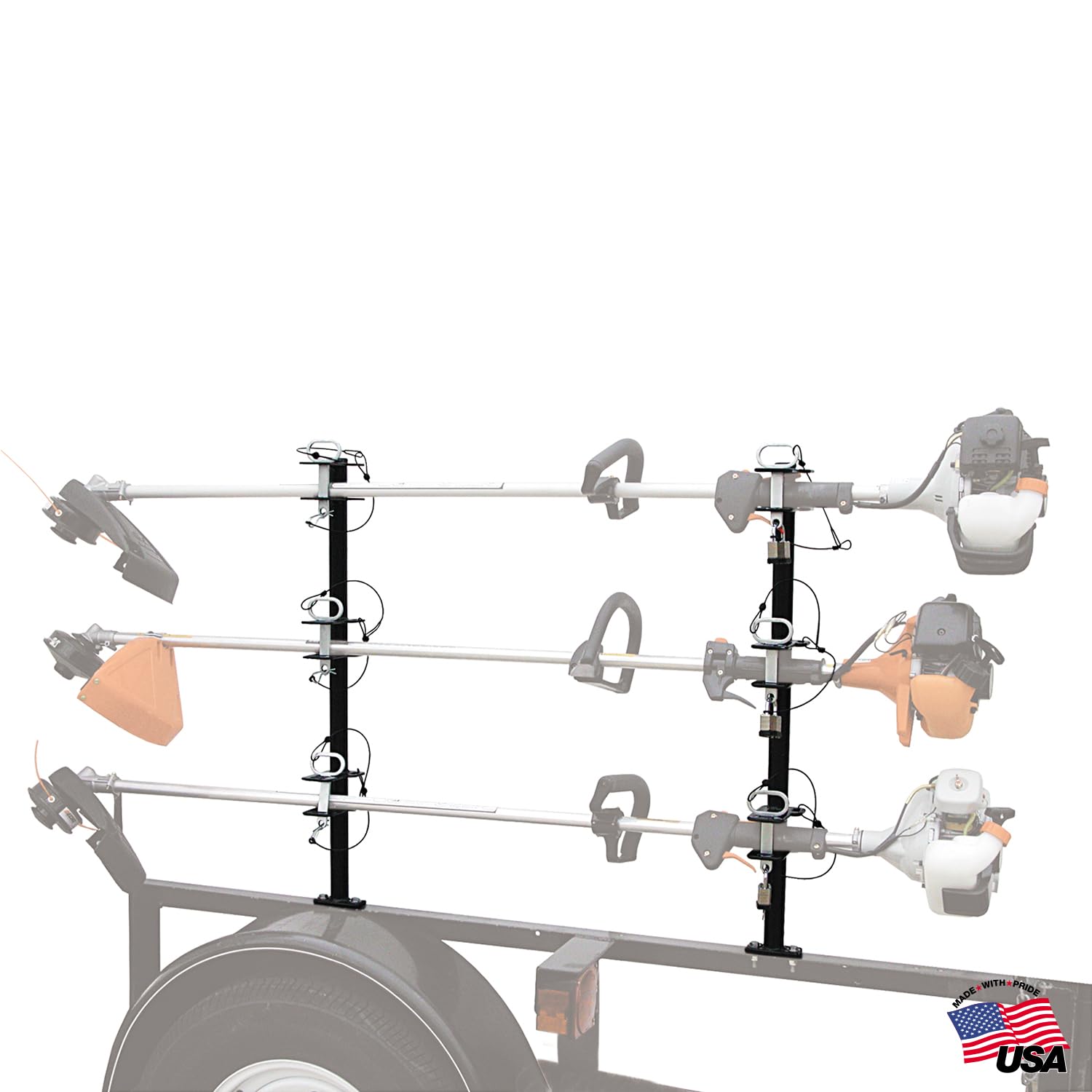 3 Position Buyers Products LT13 Trimmer Rack for Landscape Trailers, Holds 3 Weed Eaters, Made in The USA, Trimmer Rack for Lawn Care Equipment, Landscape Tools