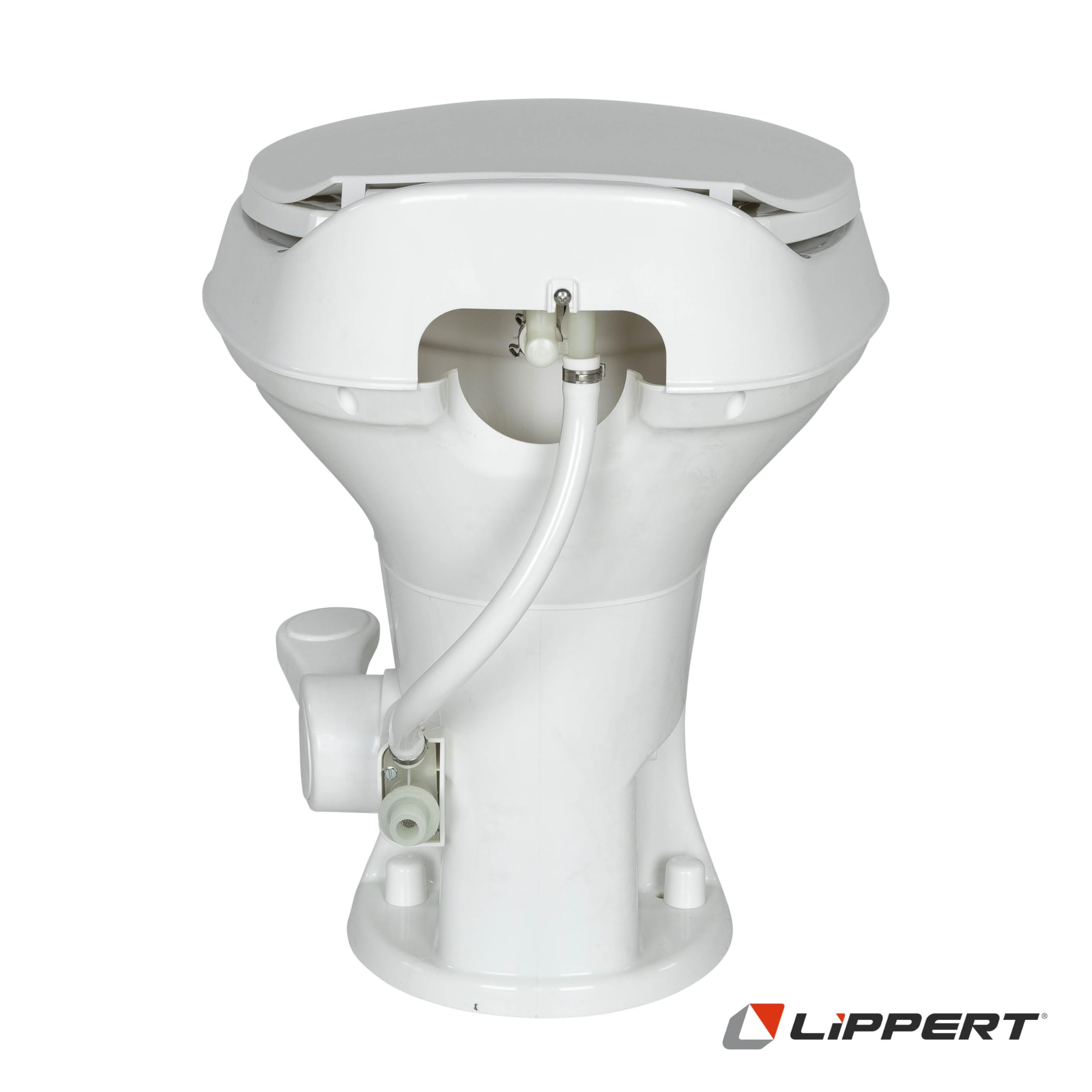 RV Camper Toilet Flow Max White with Round Plastic Bowl, 18" Standard Profile, Full-Size Residential Seat, Soft-Close Lid, Efficient Flush - 2024030310