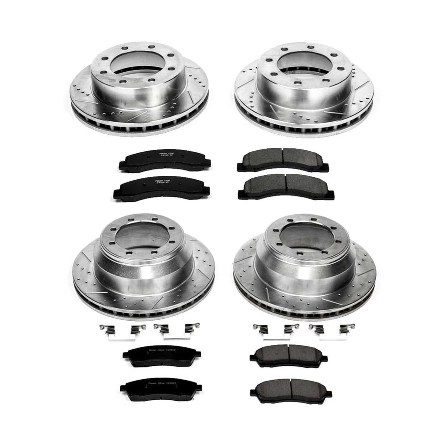 Power Stop K1886 Z23 Carbon Fiber Brake Pads Front and Rear with Drilled & Slotted Brake Rotors Kit For Ford F-350 Super Duty 1999 [Model Specific]