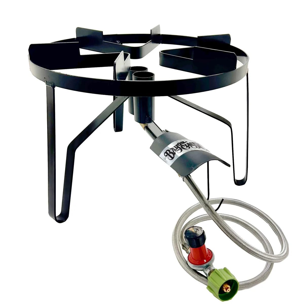 Bayou Classic 18-in Dual Jet Cooker SP2 Features 18-in Cooking Surface 12.5-in Tall Welded Frame 30-psi Regulator Designed for Stockpots 15-in Diameter to 102-qt Perfect for Large Batch Cooking