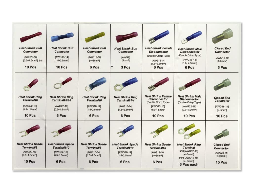 PerTronix Ring and Spade Terminal A2011 Kit and Connector for 22-10 AWG with Heat Shrink Ends, 3:1 Ratio, 165 Pcs