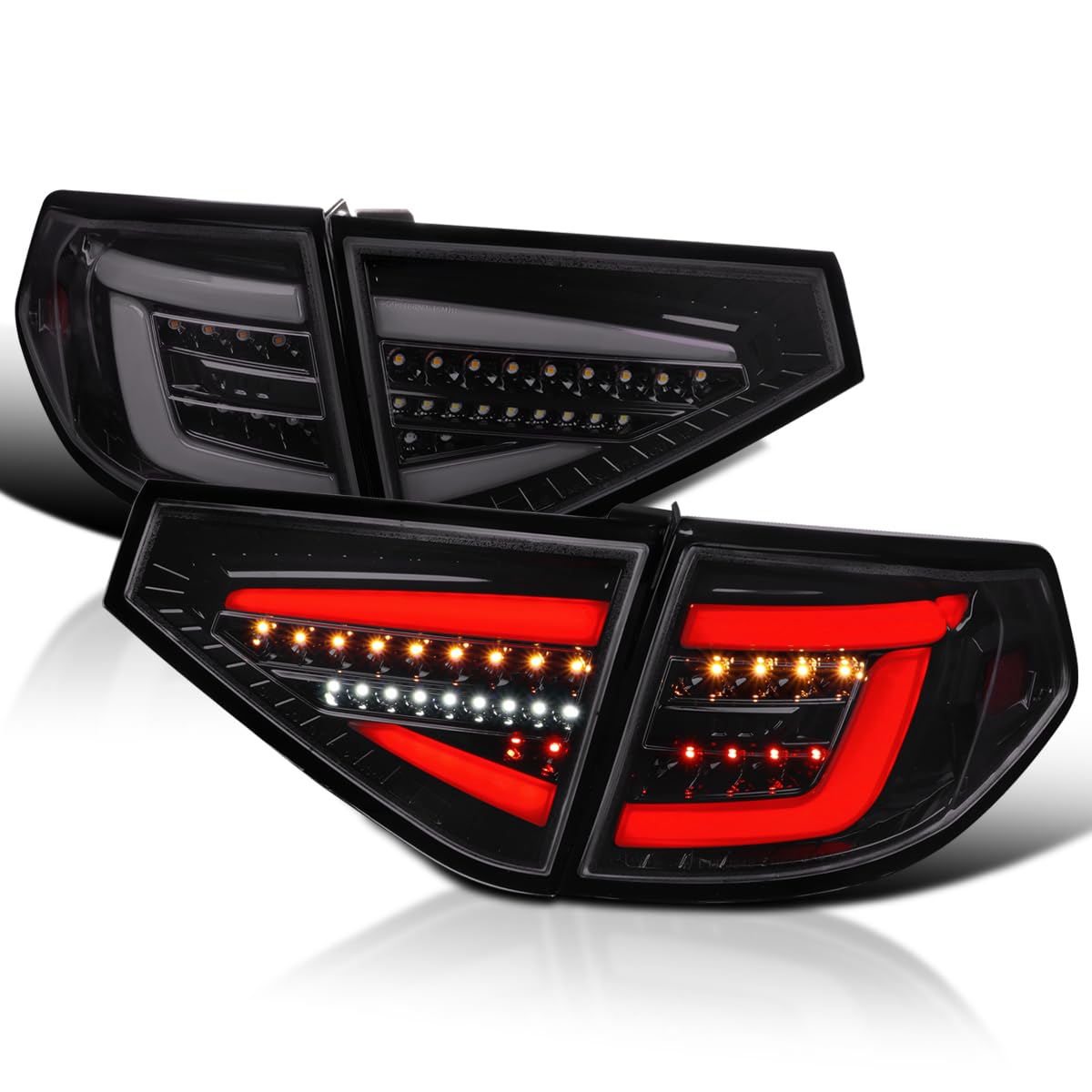 Black Smoke SPEC-D TUNING Sequential Tail Lights w/White LED Bar Compatible with 2008-2014 Subaru Impreza WRX Hatchback, Left + Right Pair Assembly