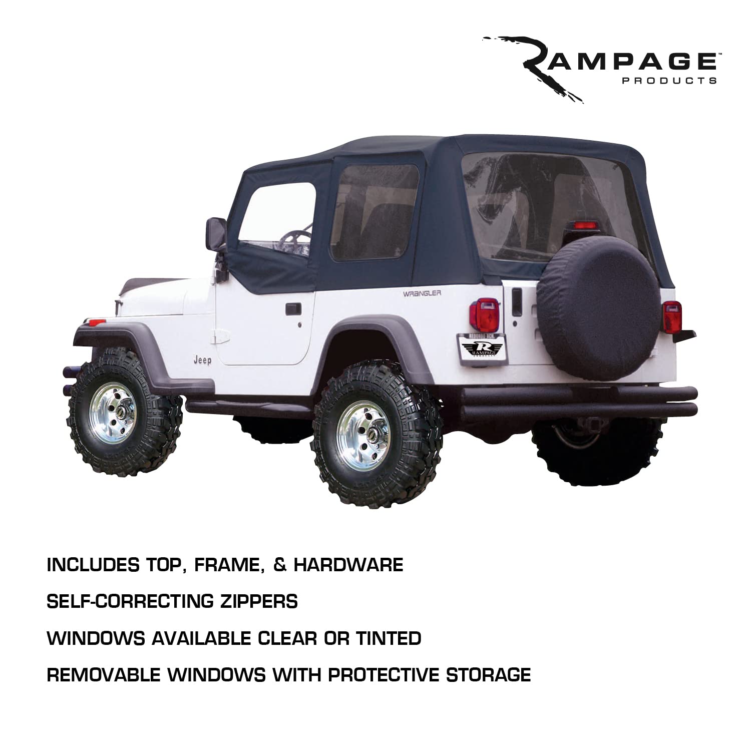 Complete Soft Top for Jeep Wrangler YJ RAMPAGE PRODUCTS | Clear Windows, Includes Frame and Hardware, Vinyl, Spice Denim | 68117 | Fits 1975-1986 Jeep CJ7 / 1988-1995 Wrangler YJ with Soft Upper Doors