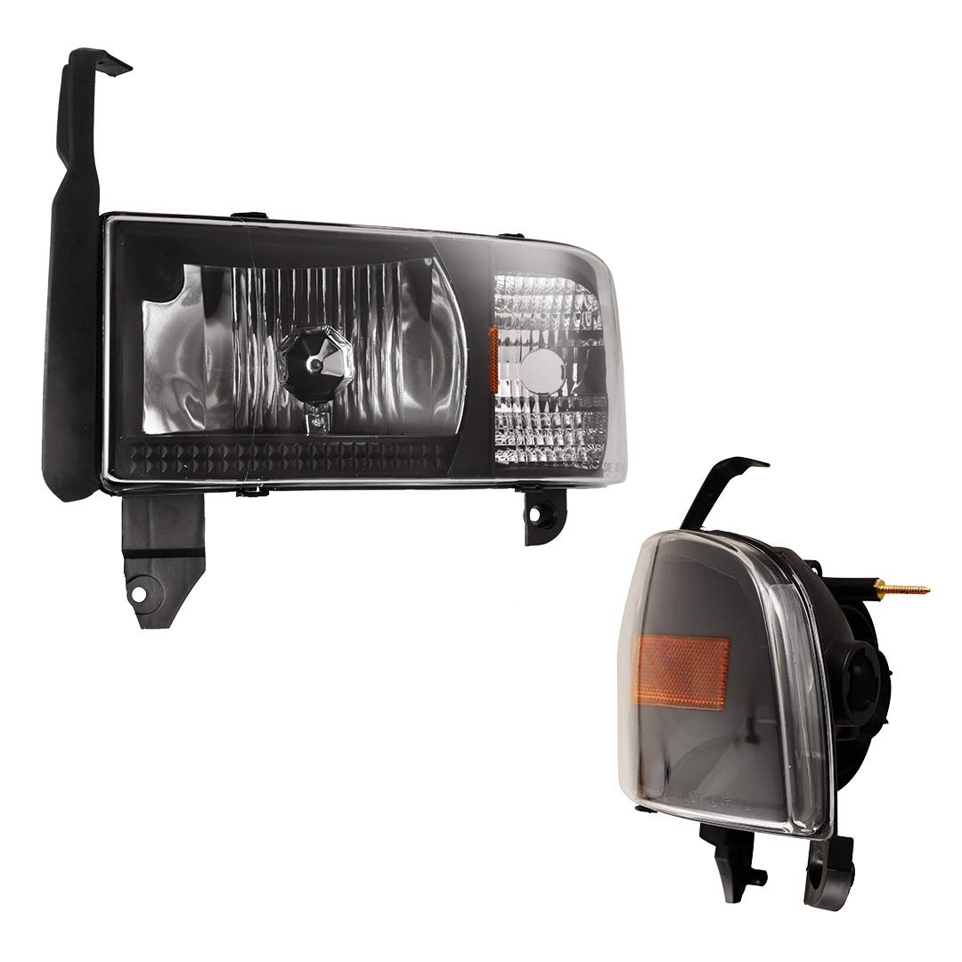 Headlights Assembly Winjet Street Series for [1994-2002 Dodge Ram 1500/94-02 Dodge Ram 2500 3500/95-02 Dodge Ram 4000], Headlamp Replacement with Dual Beam, Turn Signal Light and Amber Reflector