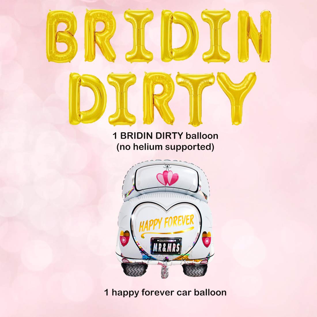Gold Bridin Dirty Bachelorette Party Decorations Kit BRIDIN DIRTY Foil Balloon for Bachelorette Bridal Wedding Engagement Hen Party with Wedding Car Foil Balloon