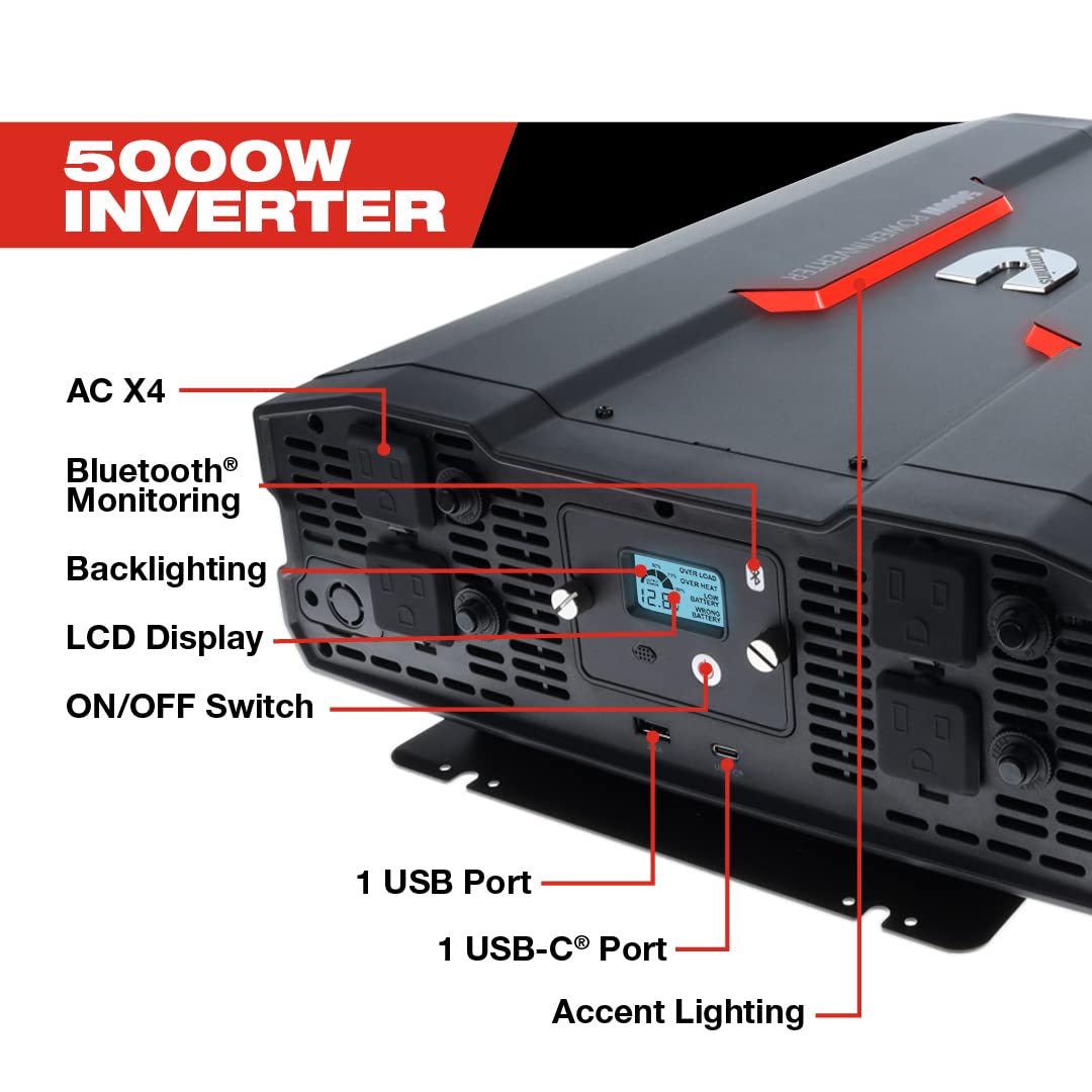 5000 Watts Cummins Inverter Modified Sine Wave Truck Inverter 12 Volts to 110 Volts Four AC Outlets Two USB Ports (Plus Cable Kit)- CMN5000W - Inverters for Vehicles, Van Life, Camping