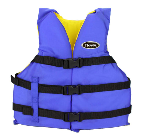 Rave Sports Life Vest Adult, US Coast Guard Approved Type III Jacket, Fits Over 90 lbs, 30"-52" Chest, PFD Ideal for Boating and Swimming, Adjustable Buckled Straps for Secure Fit, Quick Dry Fabric