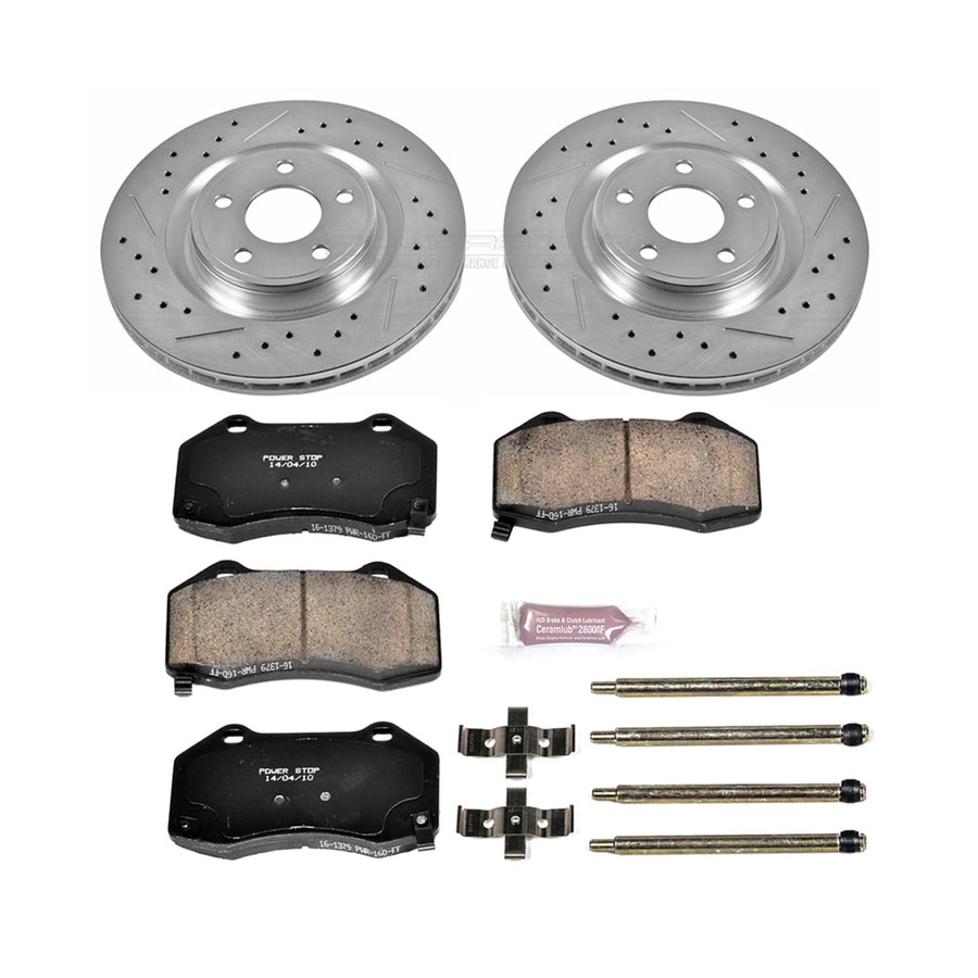 Power Stop K5532 Z23 Carbon Fiber Brake Pads with Drilled & Slotted Brake Rotors Kit For Chevrolet Cobalt 2008-2010, Chevrolet HHR 2009-2010 [Model Specific]