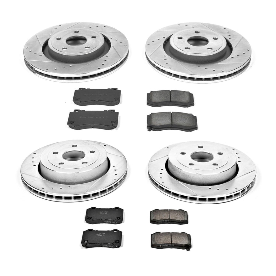 Power Stop K2876 Z23 Carbon Fiber Brake Pads Front and Rear with Drilled & Slotted Brake Rotors Kit For Jeep Grand Cherokee 2006-2010 [Model Specific]