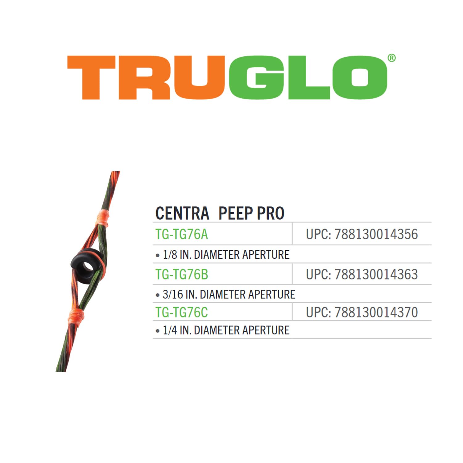 TRUGLO Peep Pro Centra Durable Lightweight Effective Versatile Easily Attached Hunting Archery Peep Sight, 1/8" Diameter