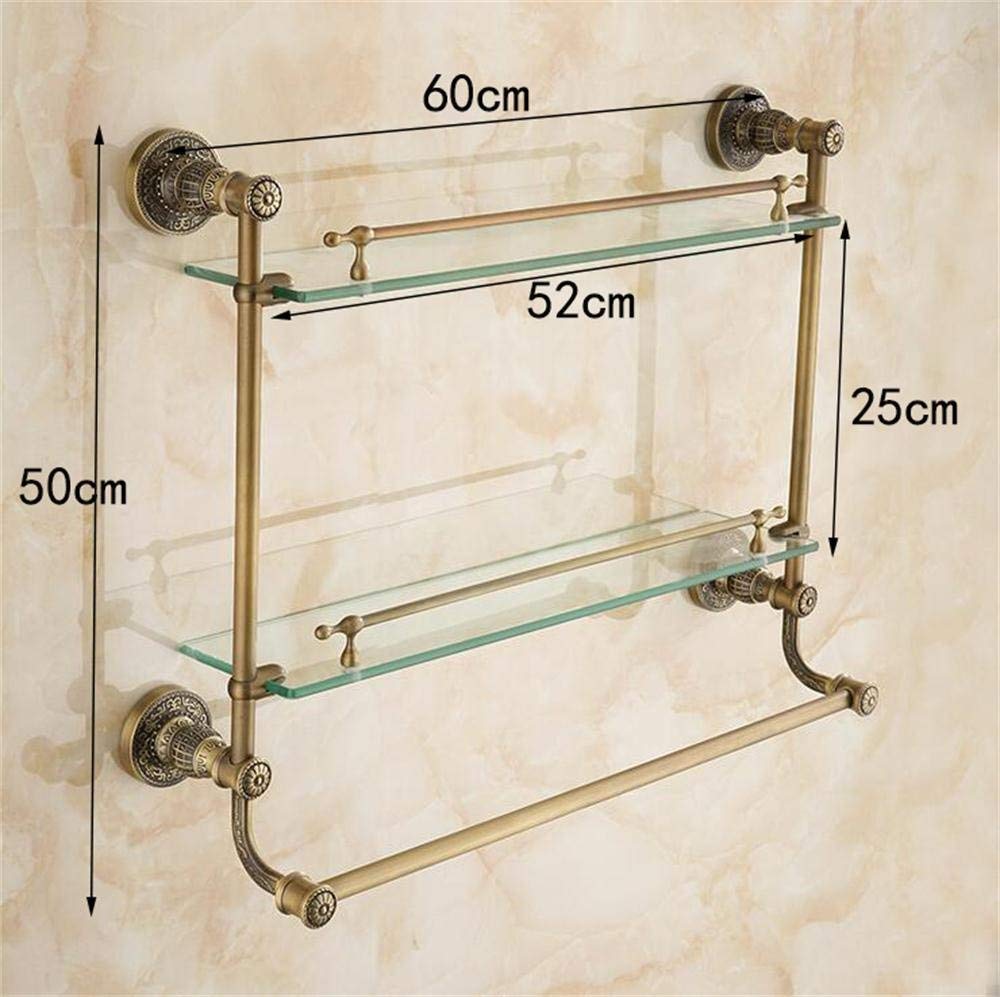 Allcopper BTBT Antique Glass Shelf with Towel Rail, Bathroom Cosmetic Storage Shelf, Individuality Design, 60 x 50 cm Bathroom Shelf