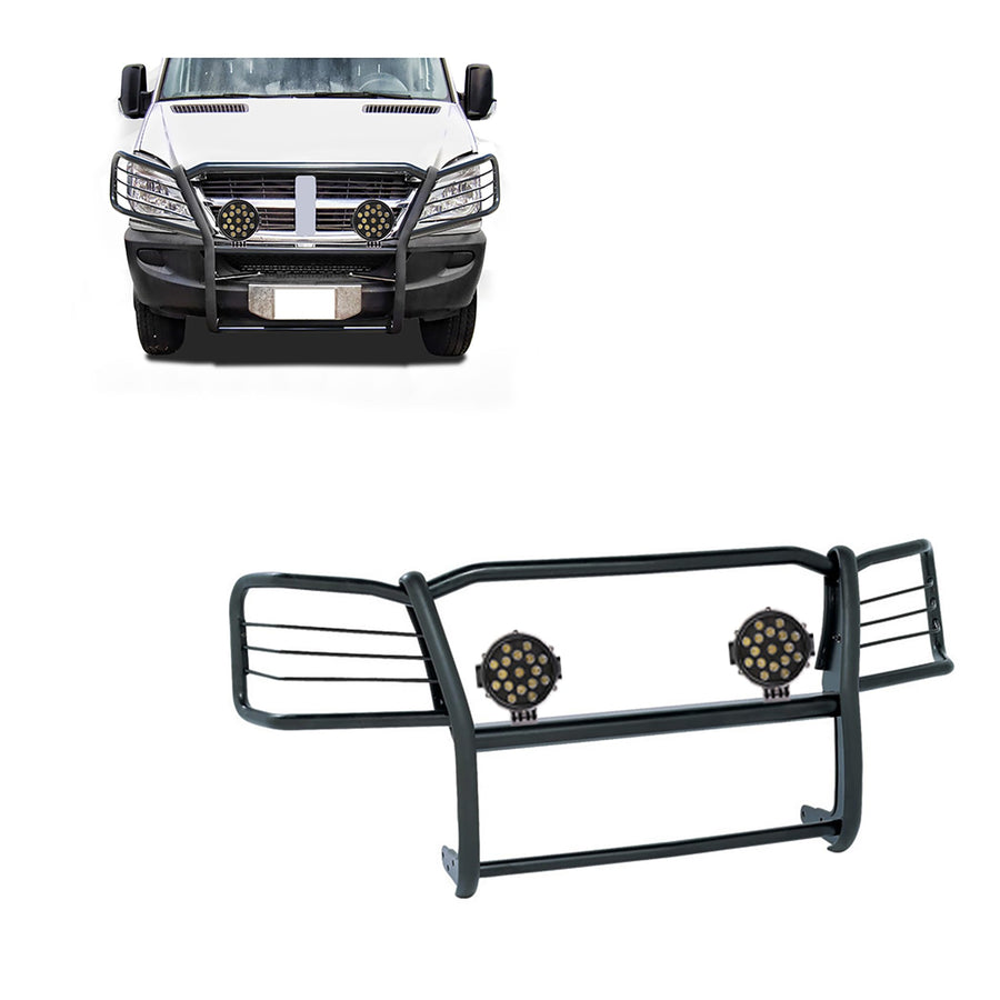 Bumper Guard Black Horse Grille brush Modular W/ pair of 7.0"LED Lights Compatible with 07-09 Dodge-Freightliner Sprinter 2500/3500|07-11-Benz Sprinter|10-18-Benz sprinter 2500/3500-17D502MA-PLB