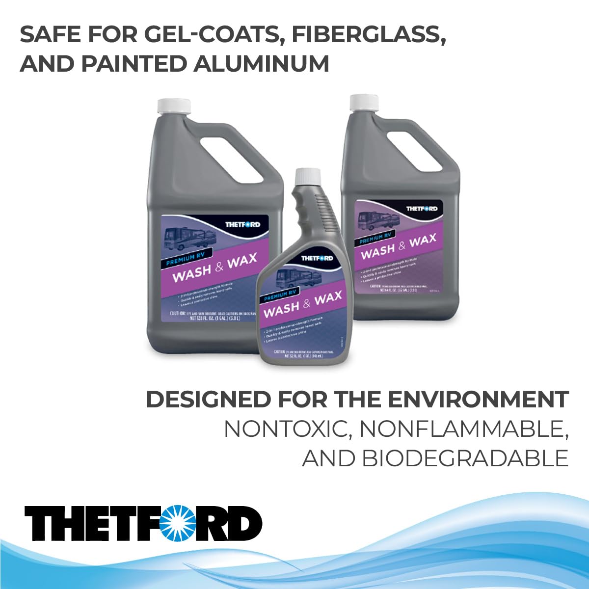 Thetford RV Wash and Wax Premium, Detergent and Wax for RVs / Boats / Trucks / Cars - 1 Gallon - Thetford 32517