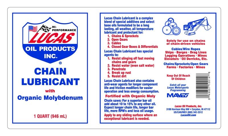 Chain Lubricant Lucas Oil 10014 with Organic Molybdenum - 1 Quart