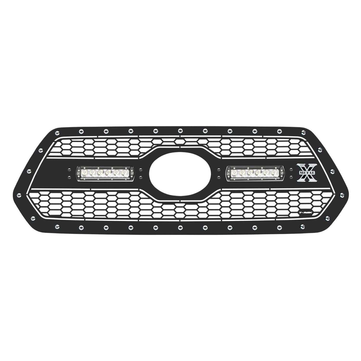 Torch Grille T-Rex Compatible with Tacoma Laser (2018-2021), Black, 1 Pc, Insert, Chrome Studs with (2) 6" LEDs for Toyota, Does Not Fit Vehicles with Camera - PN #7319511