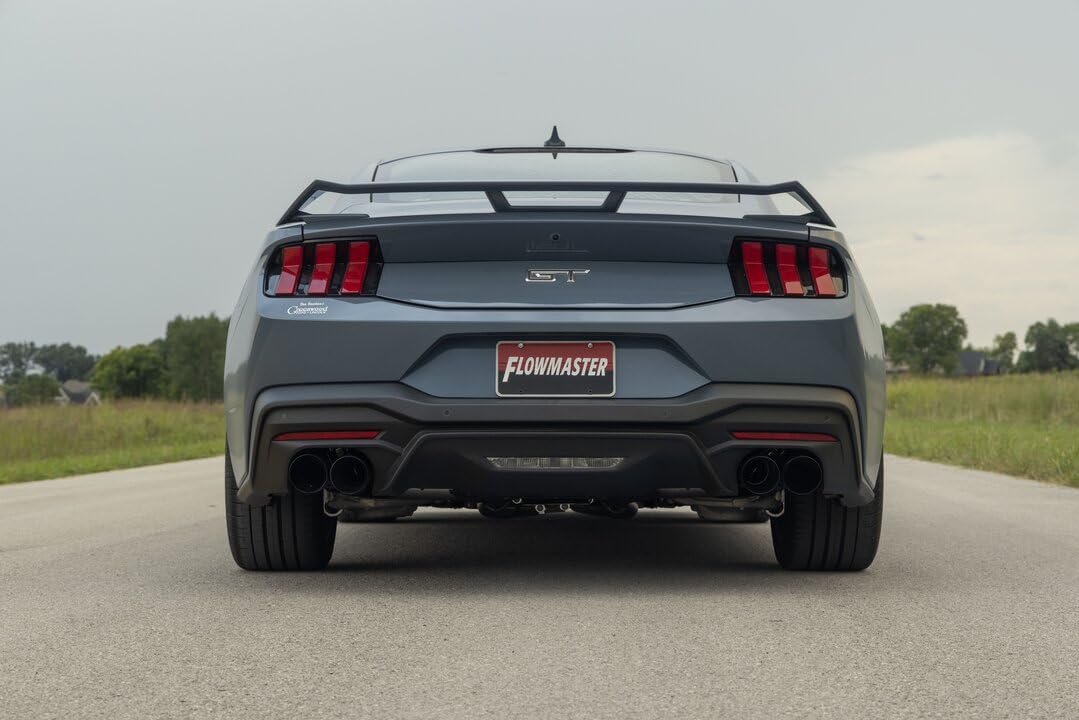Outlaw Series Flowmaster 818159 Axle-Back Exhaust Kit 3 Inch 409 Stainless Steel with 4 Inch Black Quad Tips with Valves Compatible with 2024 Ford Mustang GT 5.0L Coyote and 2.3L EcoBoost