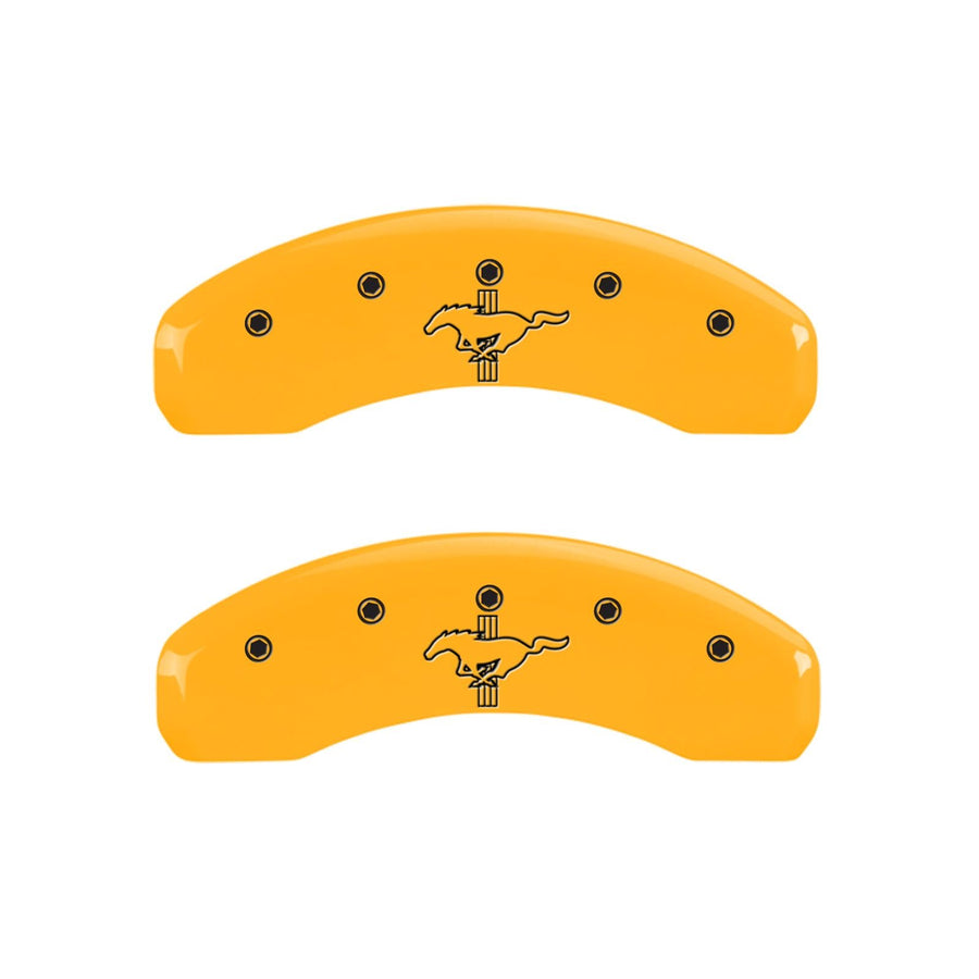 Brake Caliper Covers MGP for Ford Mustang 2015-2023 with Yellow Powder Coat Finish Engraved Black Mustang Logo, Front and Rear Caliper Cover (Set of 4)