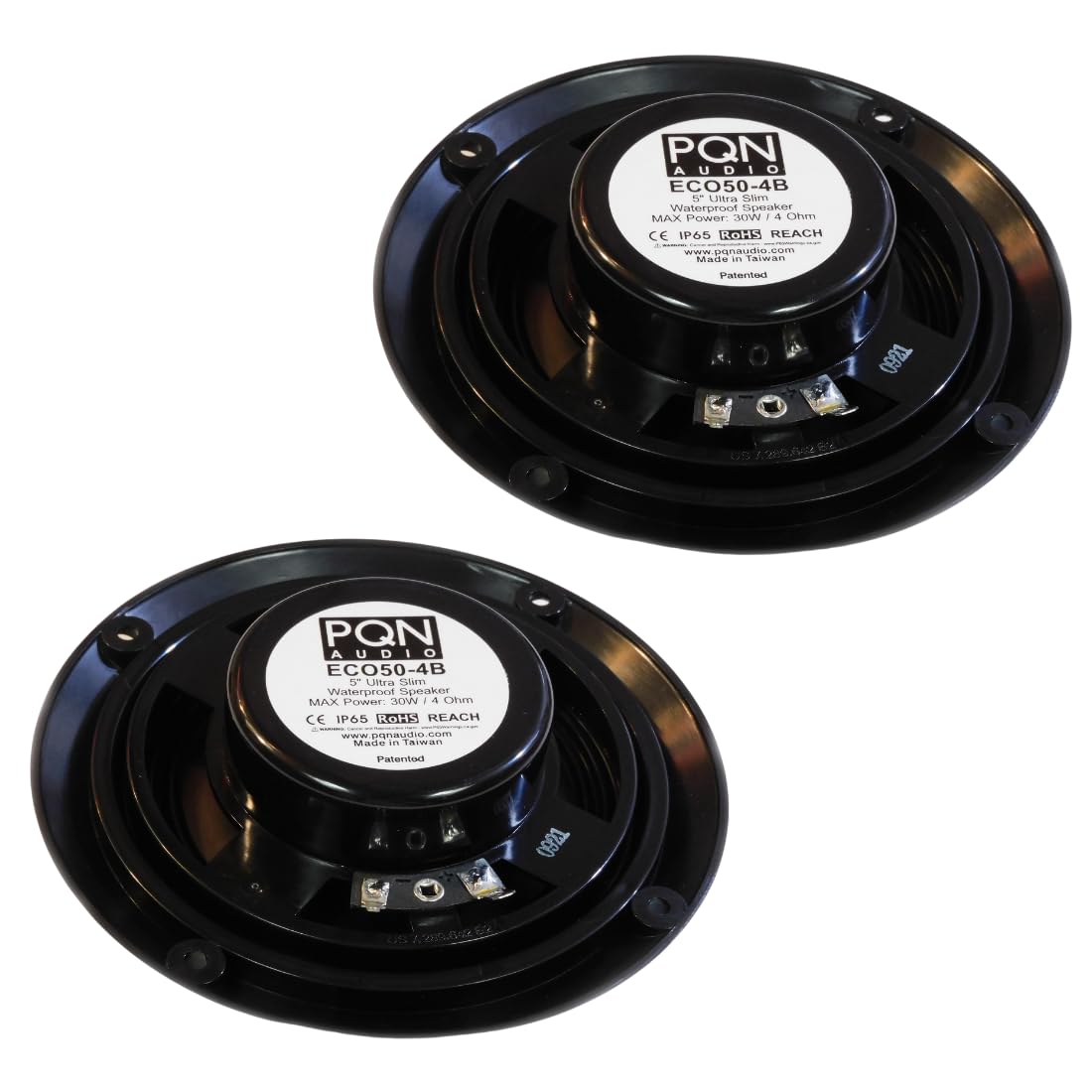 Eco60-4BK PQN Audio 6 inch Ultra Slim Waterproof Marine Speaker for RV, Camper, Cabinet and Golf Carts. Chemical and UV Resistant. Wall and Floor Mount Outdoor Speakers