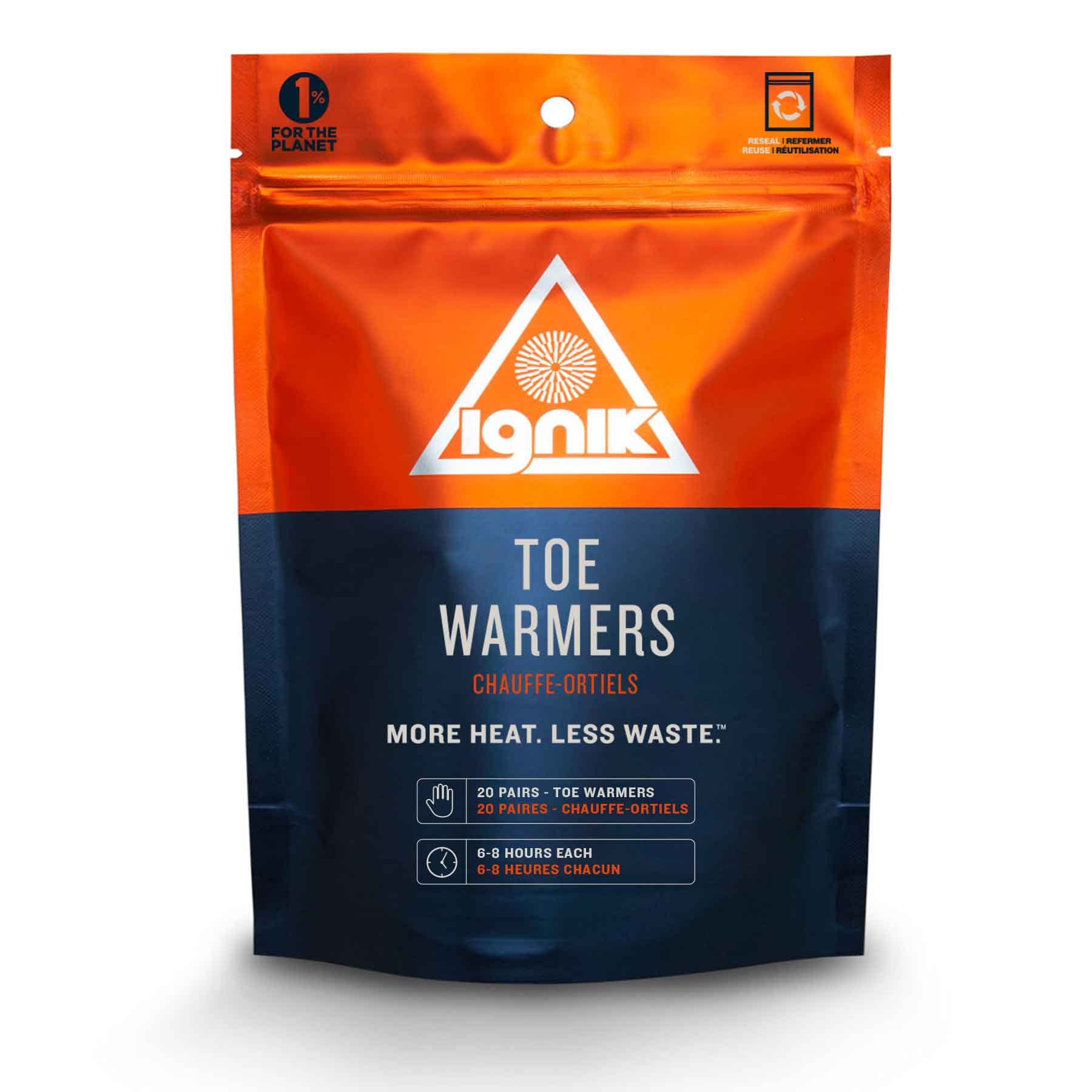 8-Hour Ignik Compostable Toe Warmers with Resealable AirBarrier Pouch, 20 Pairs