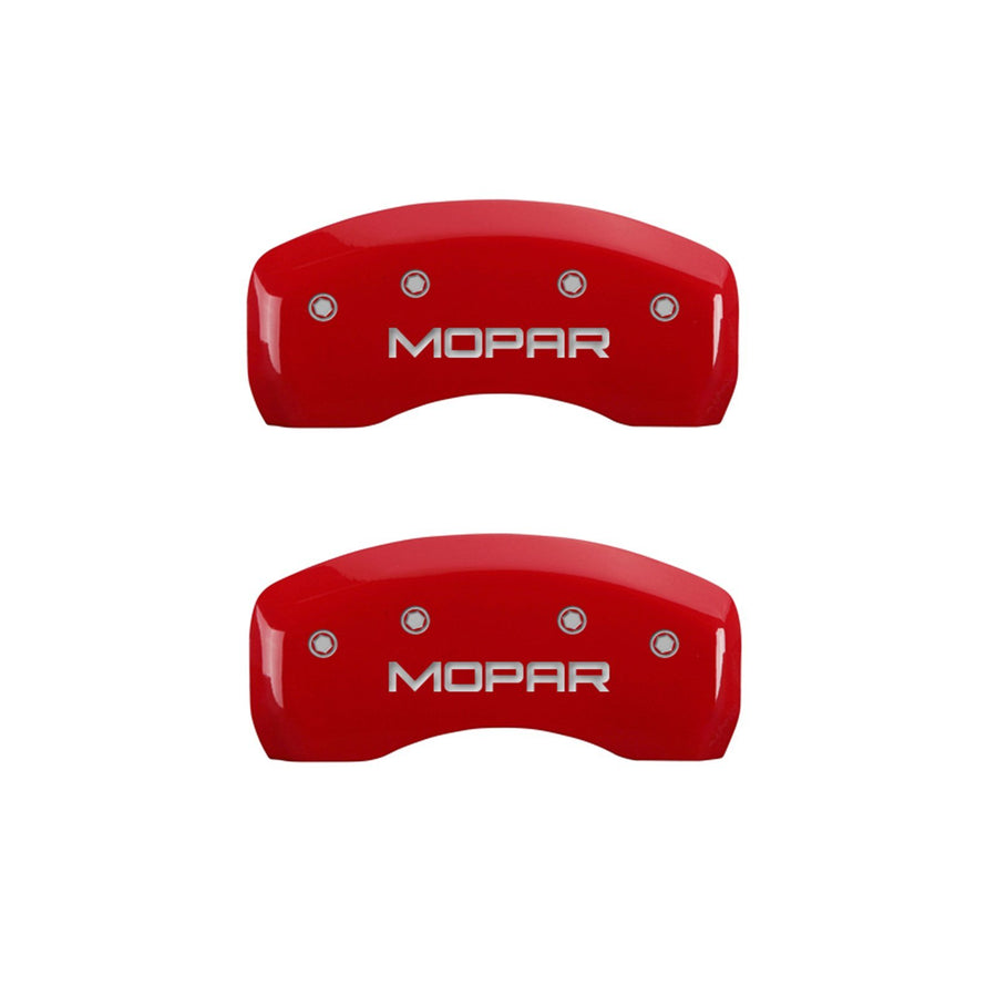 Caliper Covers MGP 42003SMOPRD Red Powder Coat Finish Front and Rear Caliper Cover, Set of 4 (MOPAR Silver Characters, Engraved)