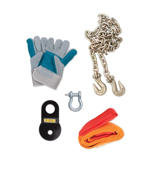 Recovery Winch Accessory Kit RAMPAGE PRODUCTS | Black, Tree Trunk Protector, Snatch Block and Shackle Kit, Choker Chain, and Heavy Duty Work Gloves | 86630 | Universal Fit
