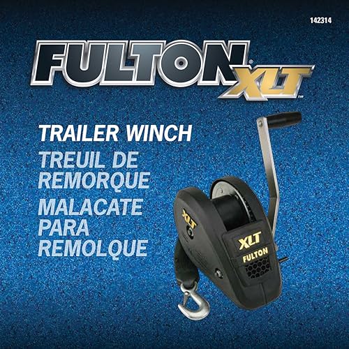 Fulton XLT 142314 Boat Trailer Winch with 20 Foot Winch Strap with Hook, 1,800 lbs. Capacity, Single-Speed Hand Crank Winch, Solid Drum Gear System