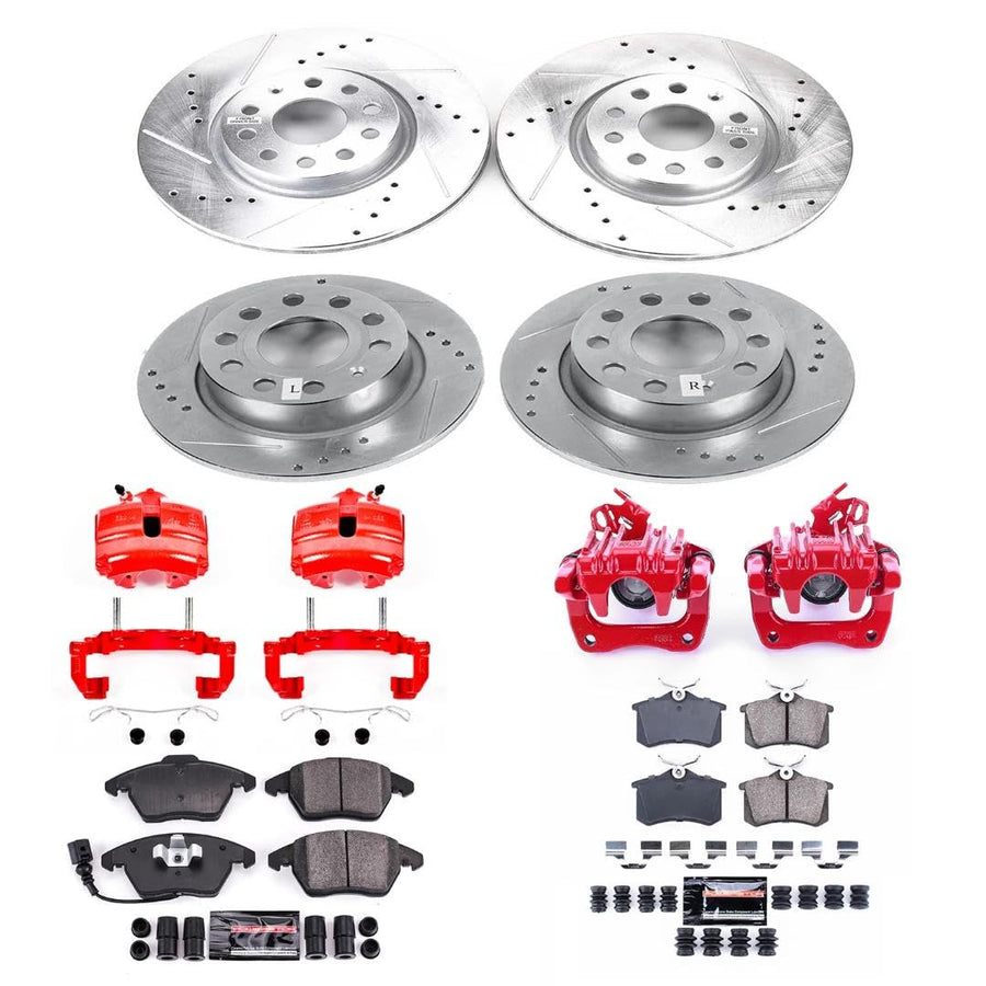 Power Stop Z23 Evolution Sport Front and Rear Caliper Brake Kit-Drilled/Slotted Rotors, Carbon Ceramic Brake Pads, For Volkswagen Jetta 2013 [Model Specific] Calipers