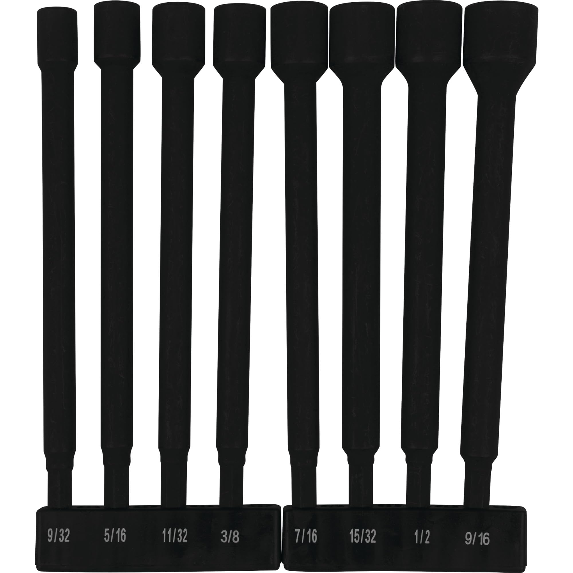 W9064 Performance Tool 9 Pc. SAE Magnetic Nut Driver Bit Set, Chrome Vanadium Steel, Black Phosphate Coating, 1/4-in. Drive, Includes Storage Rail