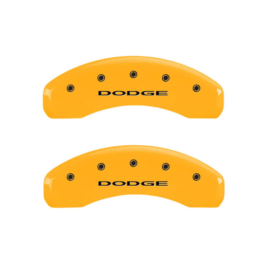 Caliper Covers MGP 12200SDD4YL, Set of 4 (Yellow Engraved Front and Rear: with Out Stripes/Dodge Powder Coat Finish Black Characters)