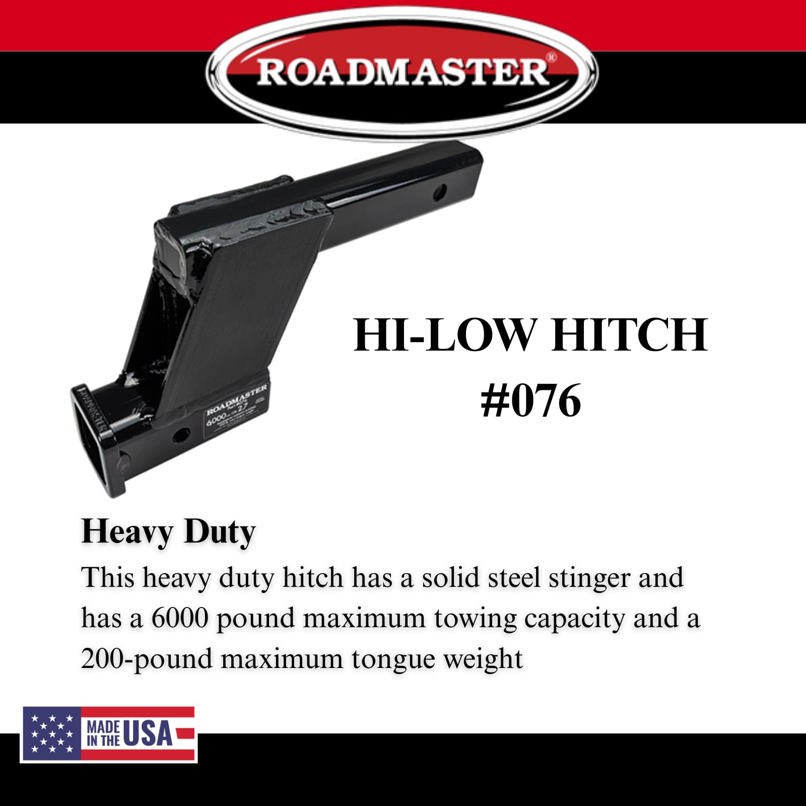 Roadmaster Hi-Low Receiver Hitch 076 with 6" Offset fits 2" Receiver Hitch | 6000 lbs Towing Capacity | 200 lbs Max Tongue Weight | Durable Powder Coat Finish | Made in The USA