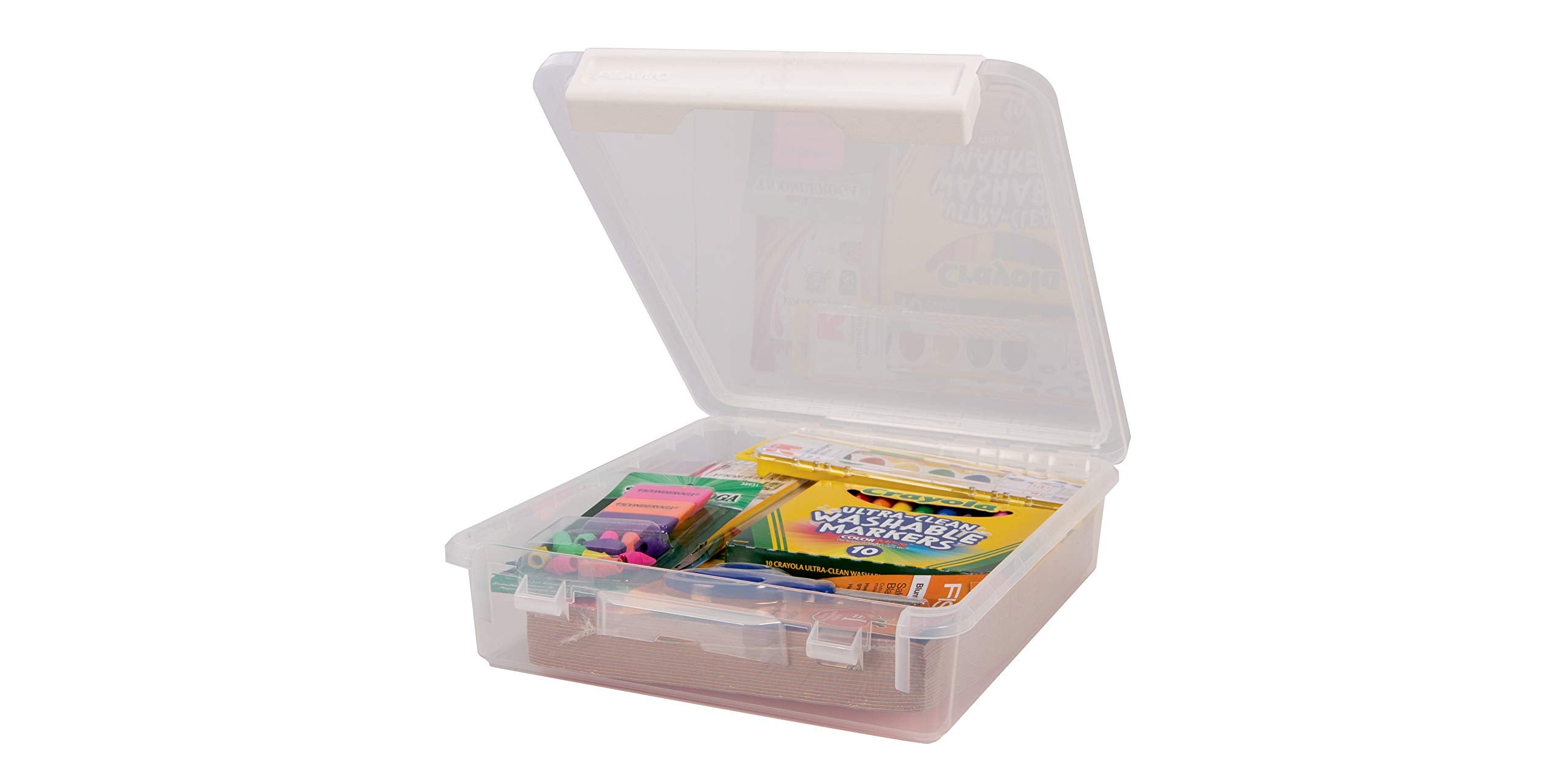 Plano PLA1313 Cube Single Cubby | Clear Storage Bin with Secure Latch, Clear with White Latch