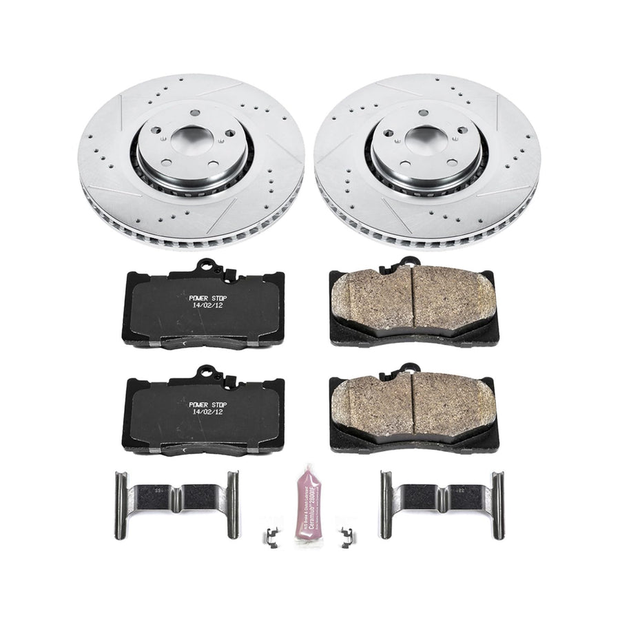 Power Stop K4633 Z23 Carbon Fiber Brake Pads with Drilled & Slotted Brake Rotors Kit For GS350, GS430, GS450h, GS460, IS200t, IS300, IS350 [Model Specific]