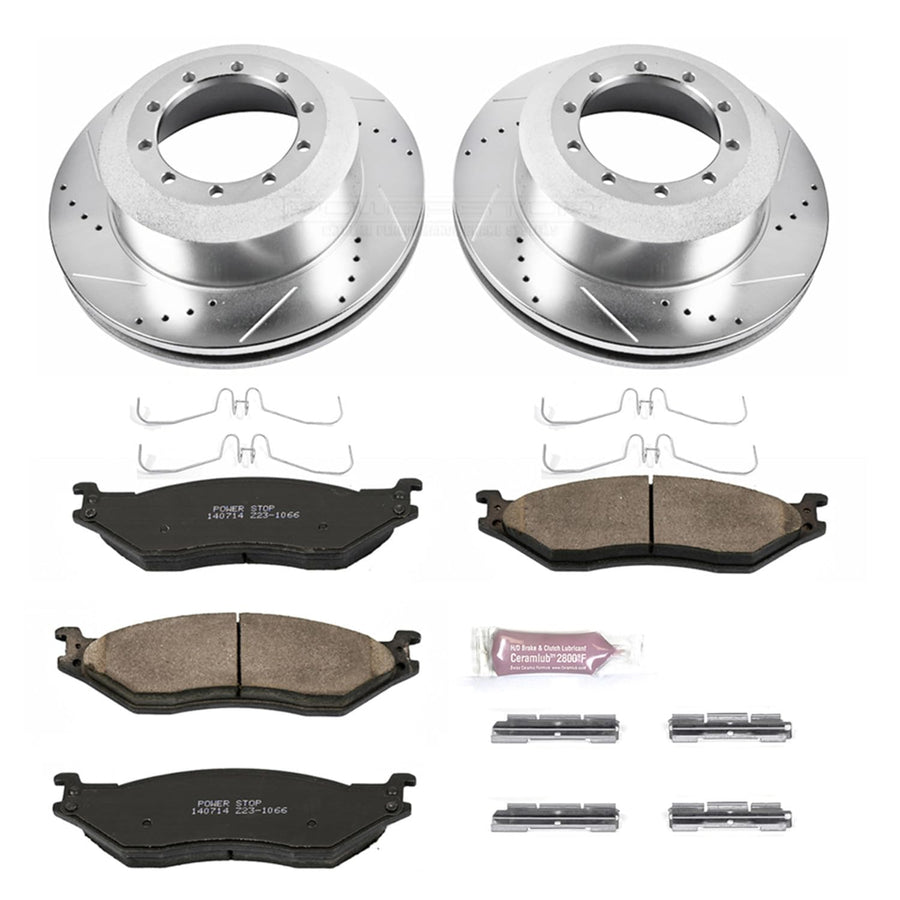 Power Stop K5966 Z23 Carbon Fiber Brake Pads Rear with Drilled & Slotted Brake Rotors Kit For Ford LCF 2006-2009/Ford F-450 Super Duty, Ford F-550 Super Duty, Ford LCF [Model Specific]