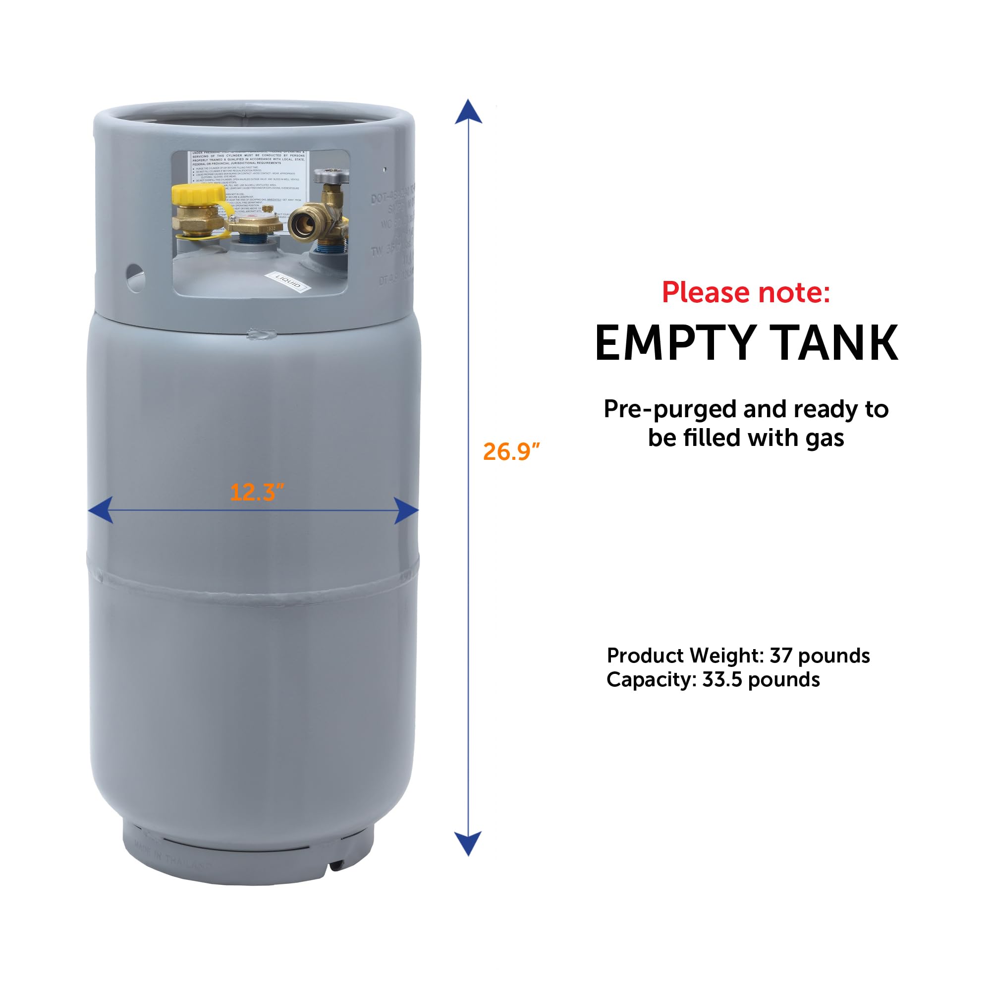 Flame King YSN335 - Steel Forklift Propane Tank Cylinder 33.5LB with Built-in Gauge, Gray