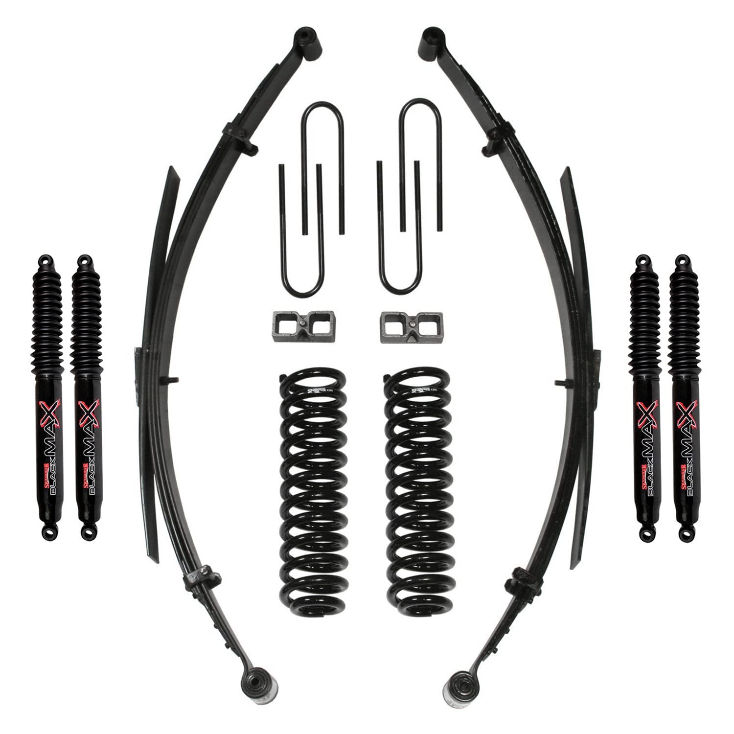 Skyjacker Suspension Lift Kit 179PKS-B w/Shock Black MAX Shocks 9 in. Lift Incl. Front/Rear Springs Rear U Bolt Kit 2 in. Rear Blocks